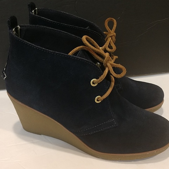 Sperry Shoes - Sperry Blue Suede Wedge Booties